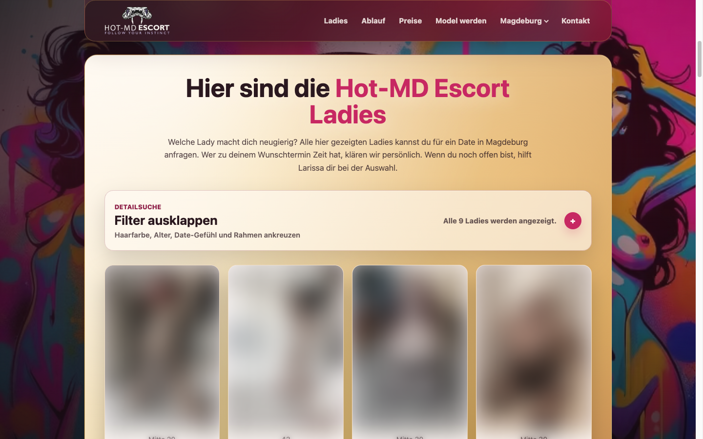 Anonymisierte Profilübersicht der Hot-MD-Ladies