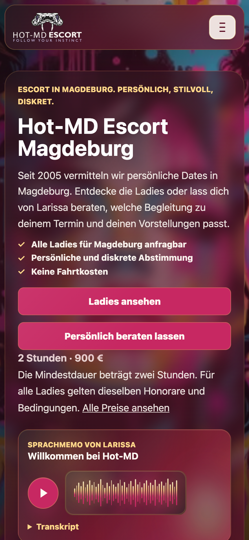 Mobile Darstellung der Hot-MD-Website